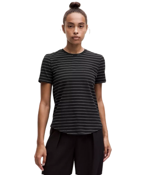 Lululemon Love Curved-Hem Crewneck T-Shirt Shorts Serve Stripe Black White