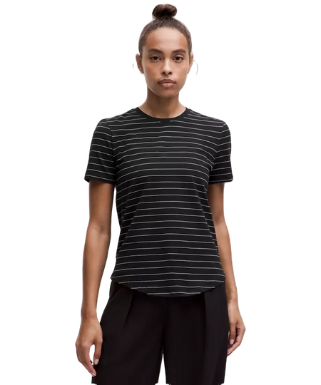 Lululemon Love Curved-Hem Crewneck T-Shirt Shorts Serve Stripe Black White