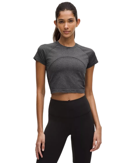 Lululemon Swiftly Tech Cropped Shorts-Sleeve Shirt 2.0 Spandex Stripe Black/White