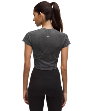 Lululemon Swiftly Tech Cropped Shorts-Sleeve Shirt 2.0 Spandex Stripe Black/White