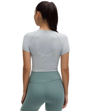 Lululemon Swiftly Tech Cropped Shorts-Sleeve Shirt 2.0 Spandex Stripe White/Grey Oasis
