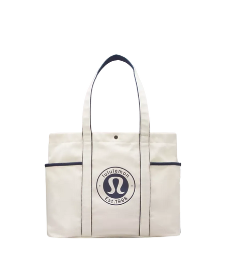Lululemon Daily Multi-Pocket Canvas Tote Bag 20L Logo Natural/True Navy