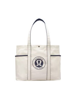 Lululemon Daily Multi-Pocket Canvas Tote Bag 20L Logo Natural/True Navy