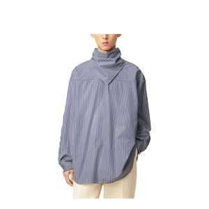 Blue Cotton Long Sleeves Striped Bandana Blouse
