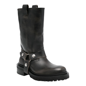 Kurt Boots in Black Leather with Silver Buckle