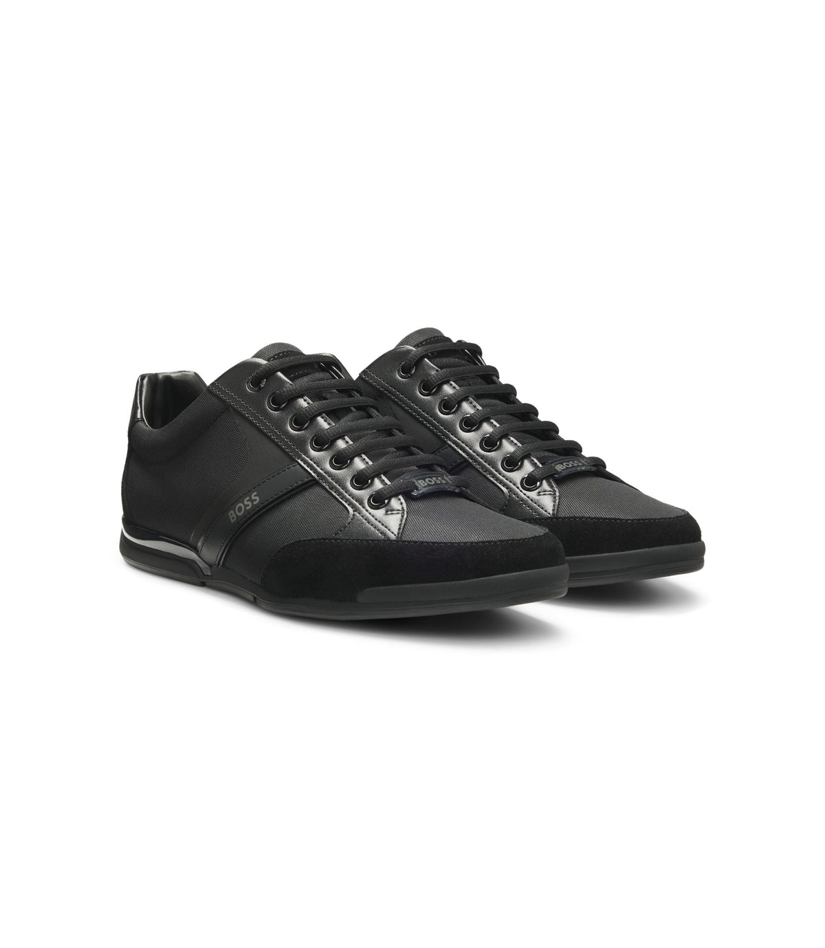Boss Mixed Material Sneakers With Suede And Faux Leather Black Black