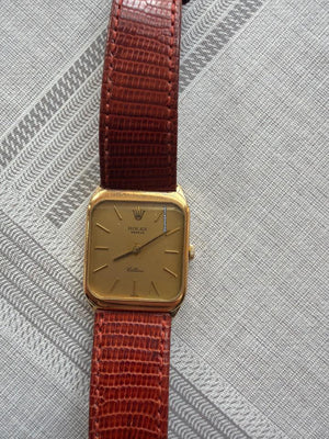Rolex | Cellini | 3807 | Yellow gold | 26 mm | Leather | Grey | Manual winding