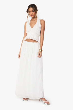 Low Rise Pleated Sweeping Maxi Skirt