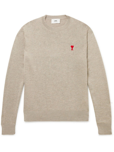 AMI PARIS - Logo-Embroidered Merino Wool Sweater - Neutrals