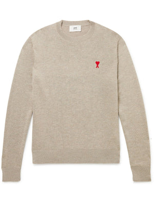 AMI PARIS - Logo-Embroidered Merino Wool Sweater - Neutrals