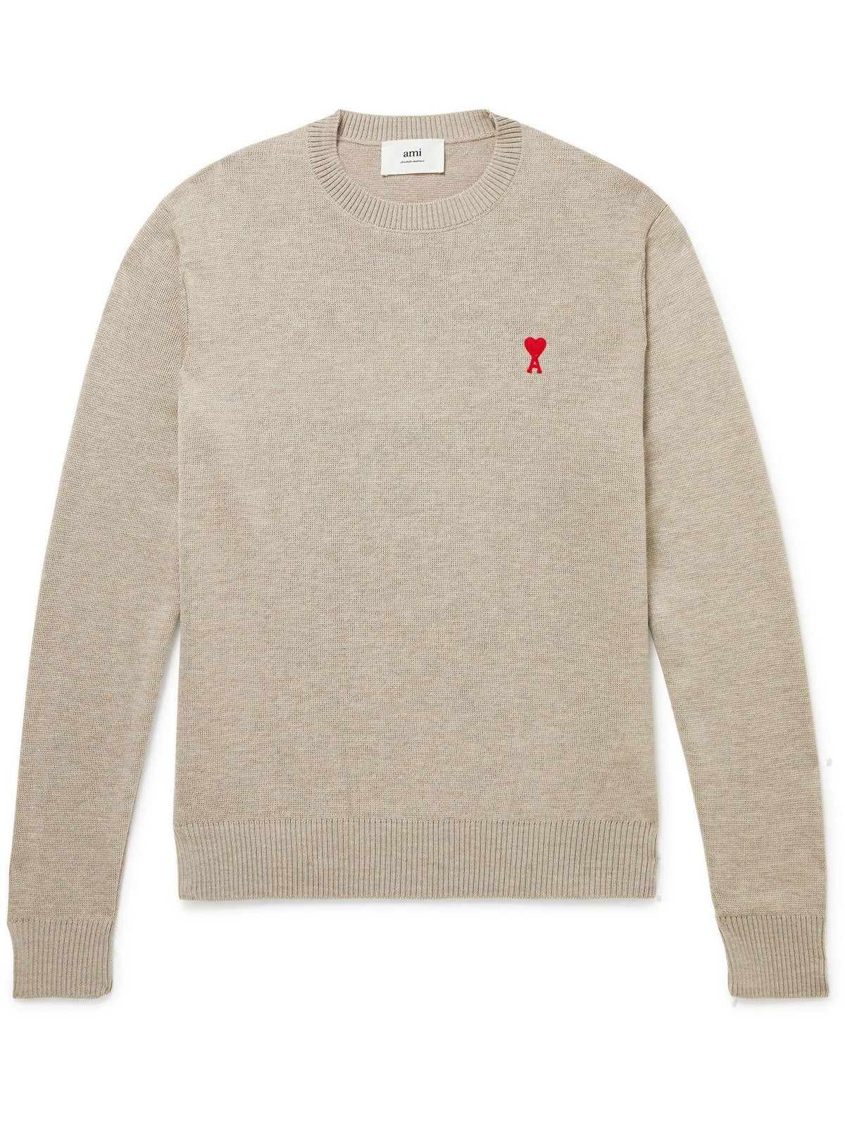 AMI PARIS - Logo-Embroidered Merino Wool Sweater - Neutrals