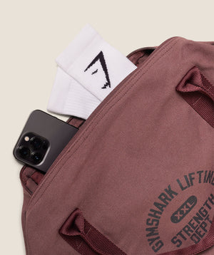 Women's Gymshark Strength Dept Canvas Duffle Bag Burgundy Brown
