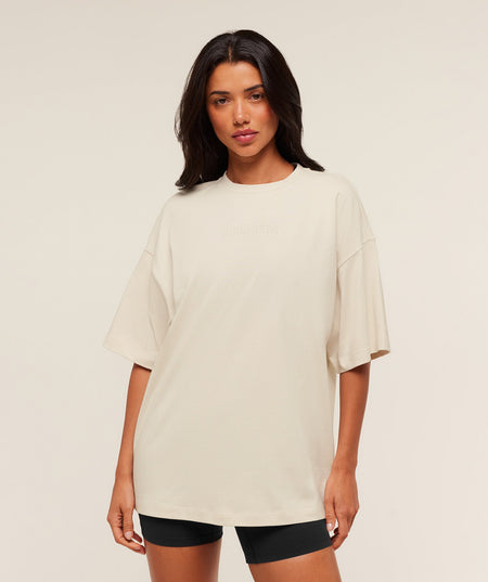 Gymshark Embossed Graphic Oversized T-Shirt - Oat White
