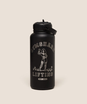 Gymshark Metal Insulated 1L Bottle with Straw - Strongwoman Graphic - Black