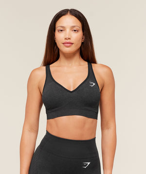 Women's Gymshark Vital V Neck Sports Bra Black Marl