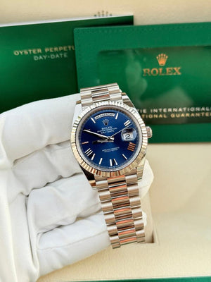 Rolex | Day-Date | 228239 | White gold | 40 mm | White gold | Blue | Automatic