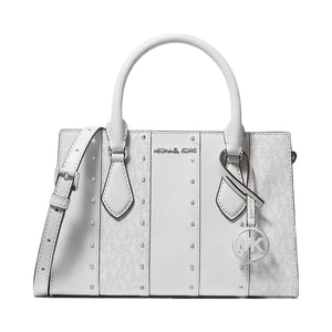 Michael Kors Sheila Small Studded Patchwork and Signature Logo Satchel Opwht Multi