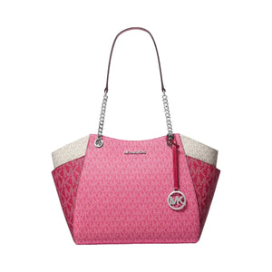 Michael Kors Jet Set Large Color-Block Signature Logo Shoulder Bag Dark Raspberry Multi