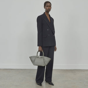 DeMellier The Midi New York stone grey small grain ecru stitching