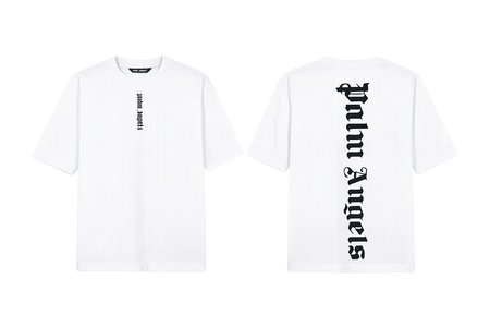 Palm Angels White T-Shirt featuring a large black gothic font logo