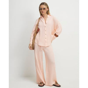 Petite Pink Crinkle Wide Leg Trousers