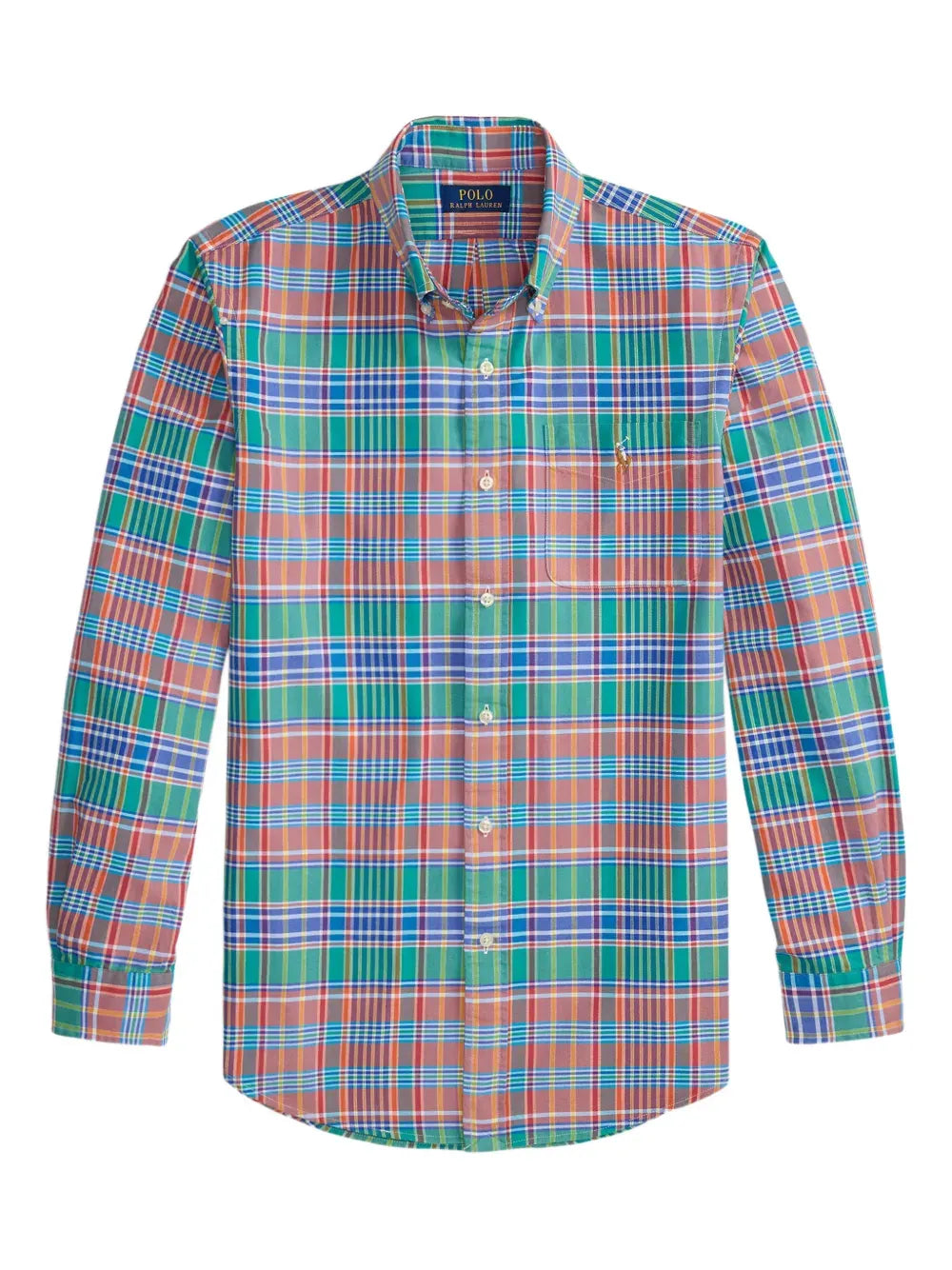 plaid-pattern logo-embroidered shirt