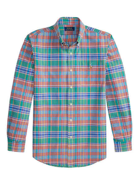 plaid-pattern logo-embroidered shirt