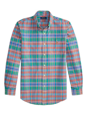 plaid-pattern logo-embroidered shirt
