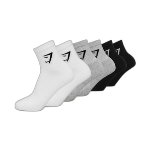 Gymshark Midi Socks 6pk - White/Light Grey Core Marl/Black