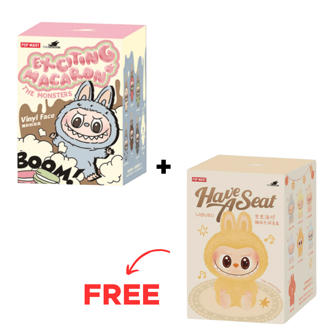 BUY 1 GET 1 FREE - Pop Mart Labubu The Monsters Tasty Macarons + Have a Seat Vinyl Face Sealed Case Pack of 2