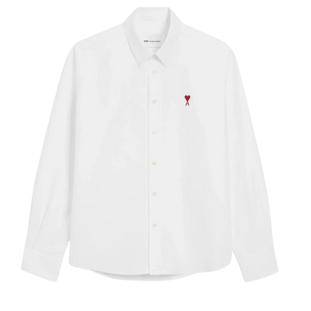 AMI Paris White Cotton Button-Down Ami de Coeur Shirt NATURAL WHITE
