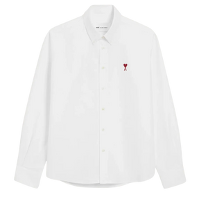 AMI Paris White Cotton Button-Down Ami de Coeur Shirt NATURAL WHITE