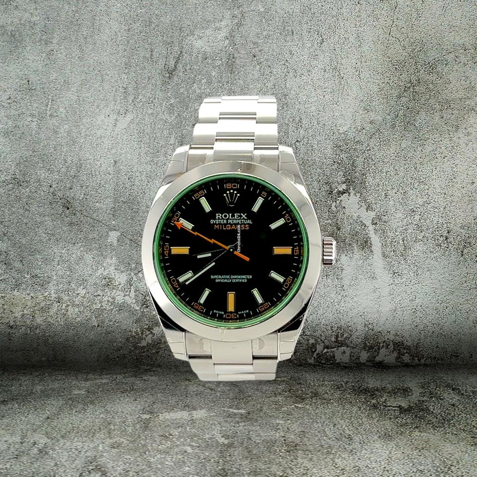 Rolex | Milgauss | ROLEX 116400GV FULL STICKERS MK1 FULL SET BLACK GREEN GLASS | Steel | 40 mm | Steel | Black | Automatic