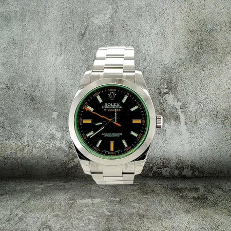 Rolex | Milgauss | ROLEX 116400GV FULL STICKERS MK1 FULL SET BLACK GREEN GLASS | Steel | 40 mm | Steel | Black | Automatic